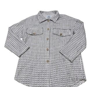 PLM Womens Black White Jaquard Tweed Shacket Pearl Button Shirt Jacket Small